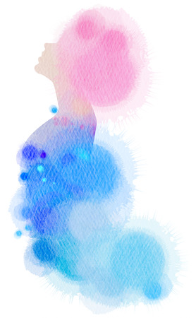 Fashion icon girl silhouette plus abstract water color. Digital art painting.の写真素材