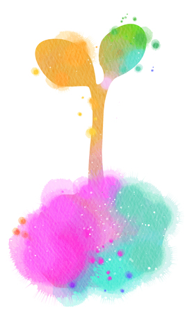 Colorful watercolor young plant isolated on white background. Ecology and Earth day concept.の写真素材