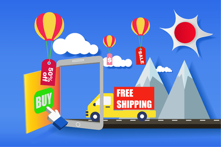 Fast shipping delivery truck flat icon for apps and websites. Express delivery service.のイラスト素材