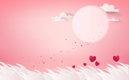 Red heart flower on pink background. summer holidays romance. Love concept. Happy Valentine's Day wallpaper, poster, card. Vector illustration.のイラスト素材