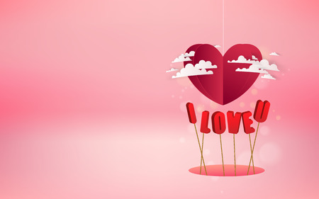 Red heart and text I LOVE YOU coming out of ground hole. Vector illustration of love and Valentines day.のイラスト素材