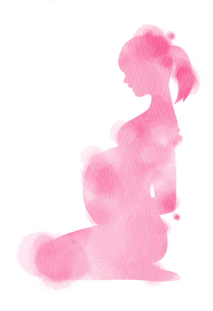 Pregnant woman silhouette plus abstract watercolor painted. Digital art painting.の写真素材