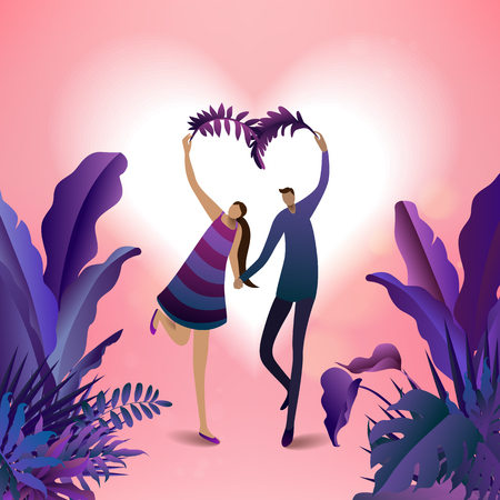Couple travelers jungle and enjoying.Freedom and active lifestyle concept. Happy valentine's day.のイラスト素材