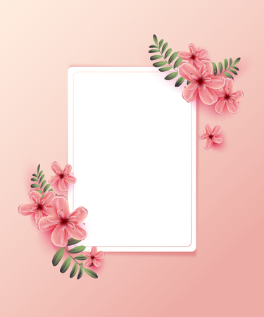 Wedding invitation with Spring flowers on pink background. Cherry blossom.のイラスト素材