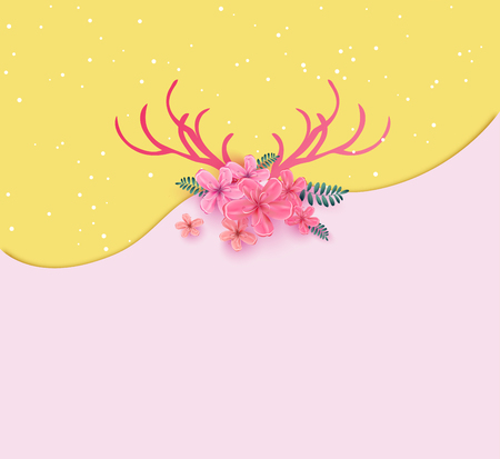 Antlers with cherry blossom spring time.  deer horns decorated with floral.のイラスト素材