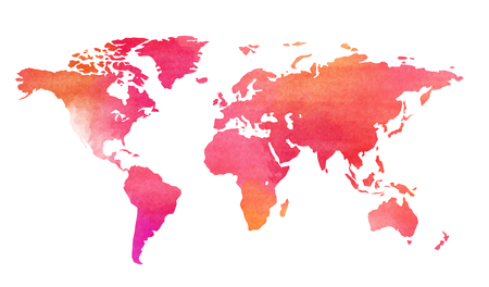 World map in watercolor style isolated on white backgroundの写真素材
