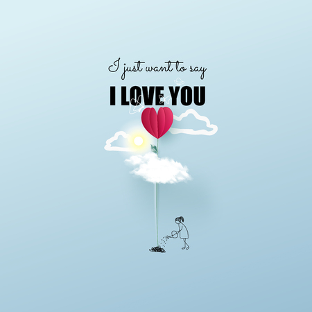 Illustration of a girl  with 3d heat flower.  Love concept, Valentine's day background. Vector illustration. Wallpaper, invitation, postersのイラスト素材