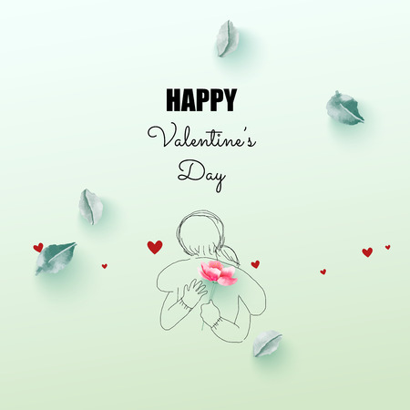 Illustration of couple hugging with 3d flower.  Love concept, Valentine's day background. Vector illustration. Wallpaper, invitation, postersのイラスト素材