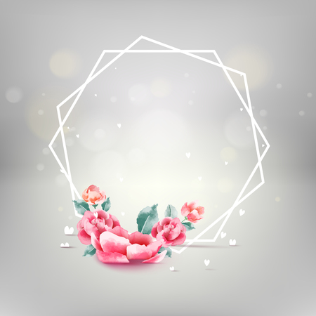 Love concept, Valentine's day background. Flower frame. Vector illustration. Wallpaper, invitation, postersのイラスト素材