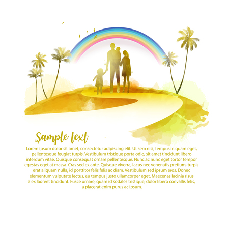 Family planning concept. travel insurance with beautiful cloudy and rainbow. Nature and healthy life.  Vector illustrationのイラスト素材