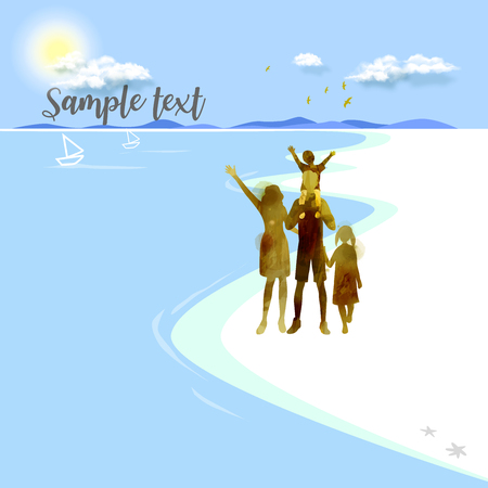 Family planning concept. travel insurance with beautiful cloudy and rainbow. Nature and healthy life.  Vector illustrationのイラスト素材