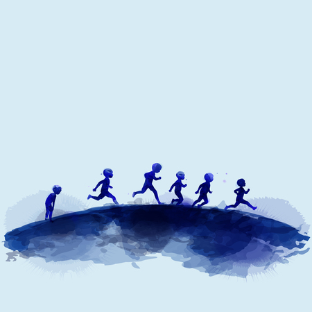 Watercolor of happy kids playing together . Happy children's day. Vector illustrationのイラスト素材