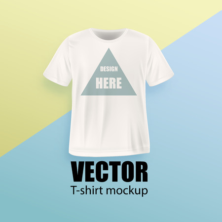 Front view of white men's t-shirt realistic mockup. Vector illustrationのイラスト素材
