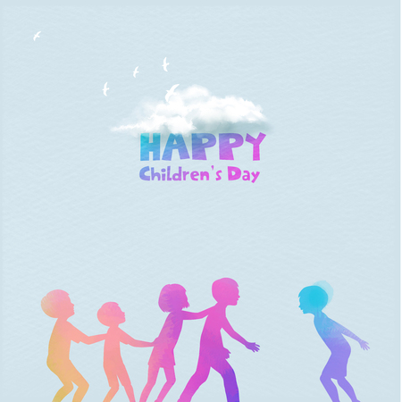 Watercolor of happy kids playing together . Happy children's dayのイラスト素材