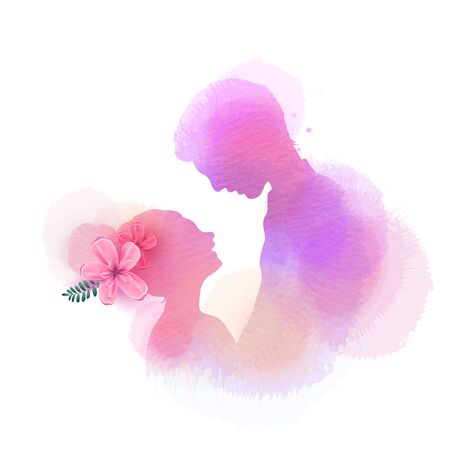 Romantic Valentine lovers silhouette on watercolor background. Love at first sign concept.  Engagement couple. Happy valentine's dayのイラスト素材