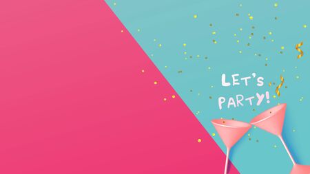  Happy new year, Christmas or Party. Pastel pink wine glass with copy-space on sweet pink background for put your product,text, design. Backdrop for advertising. Valentines day background. Love concept.のイラスト素材