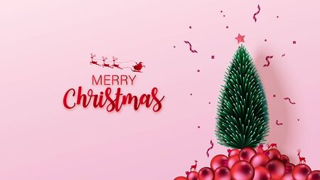 3D colorful Christmas background with copy-space for your product. Empty space for advertising. Modern abstract cover, Postcard. Paper cut style. Minimal.のイラスト素材