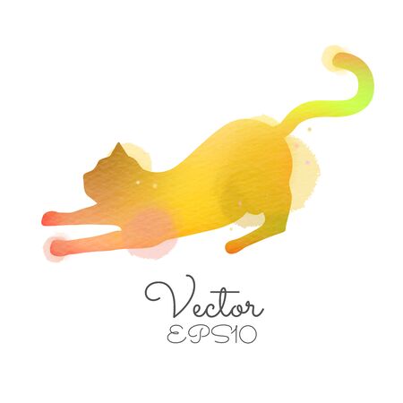 Silhouette of watercolor colorful cat.のイラスト素材