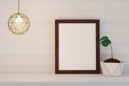 Home interior frame mock up on white wall background. 3D rendering.