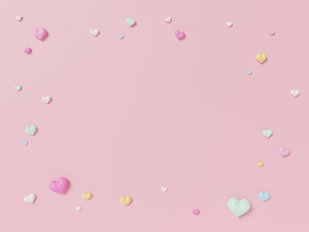 3D of colorful pastel hearts background. Happy Women's, Mother's, Valentine's Day, birthday greeting...