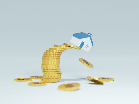 3D of property and housing market collapse, Real estate market crisis. Financial risk, Unstable real estate investment.の写真素材