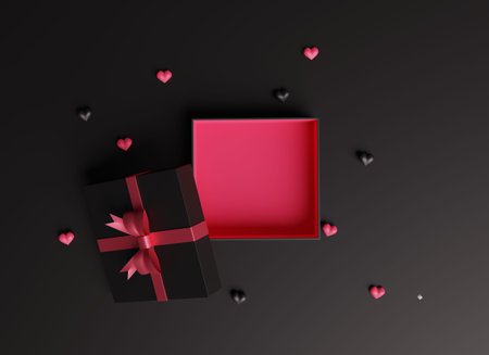 3D of Black Friday sale flat lay with presents and hearts.