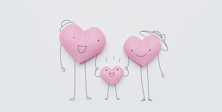 3D of hearts characters as symbols of love and family.  Happy Family Day.  Insurance concept.