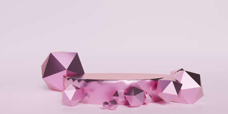 3D rendering of pedestal podium, Abstract minimal display empty space. Geometry podium for beauty cosmetic products.の写真素材