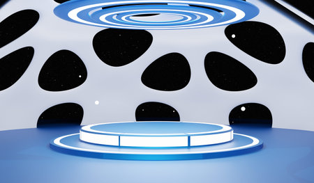Futuristic modern background with empty stage. Future modern interior concept. 3D rendering.