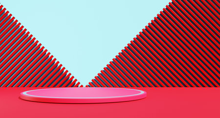 3d rendering. Empty red podium for product minimal presentation. cosmetics stand, Chinese New Year,...
