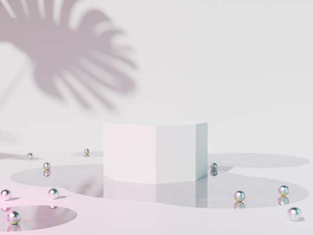 3D rendering of pedestal podium, Abstract minimal display empty space. Geometry podium for beauty cosmetic products.の写真素材