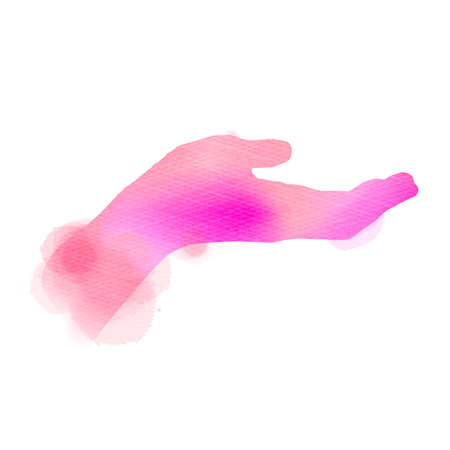 Hand begging gesture silhouette plus abstract watercolor painted. Digital art painting.の写真素材
