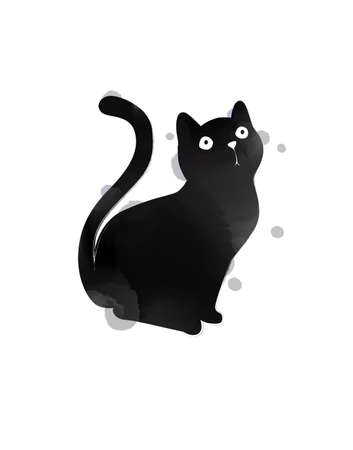 Silhouette of cute watercolor black cat. Digital art painting.の写真素材