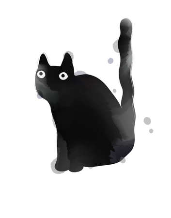 Silhouette of cute watercolor black cat. Digital art painting.の写真素材