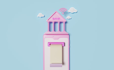 3D of mobile online banking. 3D render.