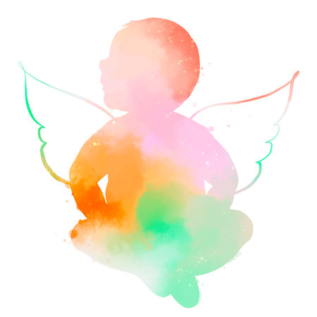 Watercolr of baby angel with clipping path.の写真素材