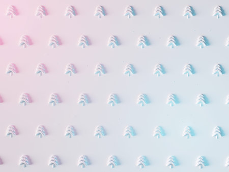 Minimal Christmas pattern. white pine tree on white background with pink and blue light. 3D...