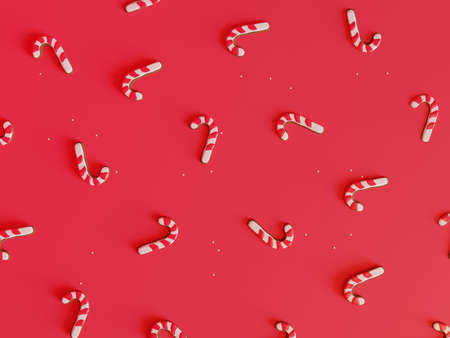 Minimal Christmas pattern. Christmas cookies on red background. 3D rendering.の写真素材