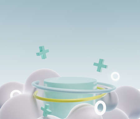 Abstract coloful pastel  background with cylinder podium, Geometry stand for kids or baby products. 3D render.の写真素材