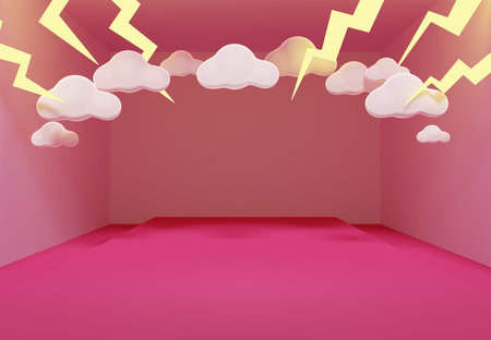3D of room empty space with thunder and couldy for place baby,kids product.