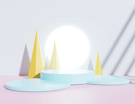 3D rendering of empty room, Abstract pastel color minimal display empty space. Geometry podium for beauty cosmetic, baby products, or showcase.の写真素材