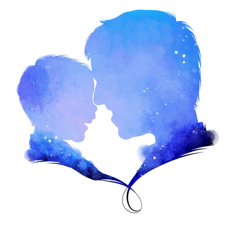 Happy father's day wiht clipping path. Watercolor of father and his kid together. Happy family. Digital art painting.の写真素材