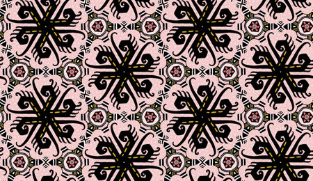 Tribal ethic texture. Seamless striped pattern in Aztec style. Figure tribal embroidery. Indian, Scandinavian, Gypsy, Mexican, folk pattern.の写真素材