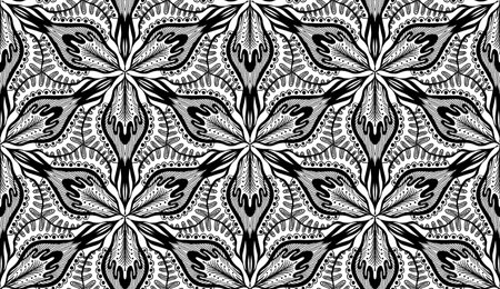 Seamless pattern with abstract floral ornament.  illustration in black and white colors.の写真素材