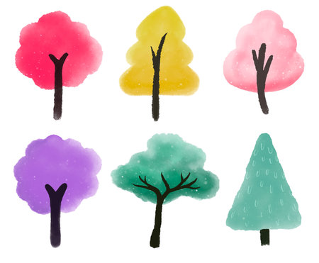 Set of watercolor trees isolated on white background. illustration.の写真素材