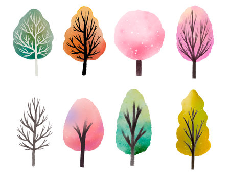 Set of watercolor trees. Hand-drawn illustration.の写真素材