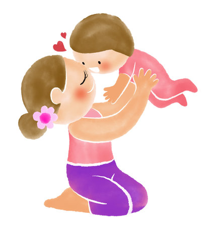 Illustration of a Mother and Baby Kissing on a White Background. Happy Motherâs Dayの写真素材