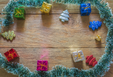 Christmas background decorate on a wooden board.の写真素材