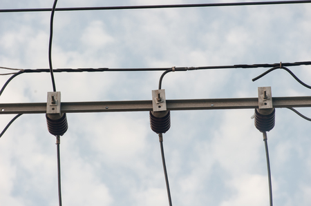 telephone utility poles, cablesの写真素材