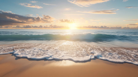 vivid visuals of a serene beach with gentle wavesの素材